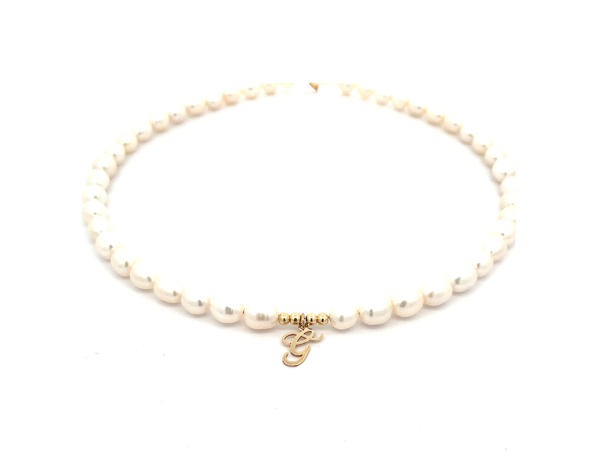 Colier perle cu initiala "G" din aur 14 K