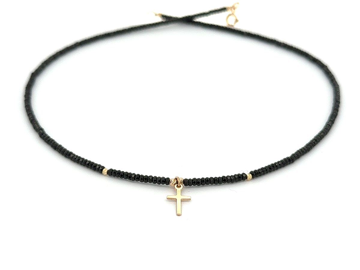 Colier cu cruce din aur 14 k si spinel