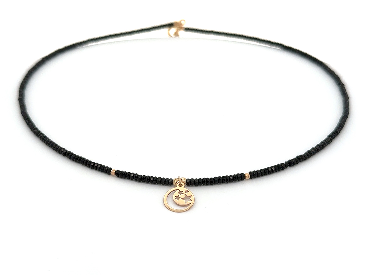 Colier cu luna si stele din aur 14 k si spinel