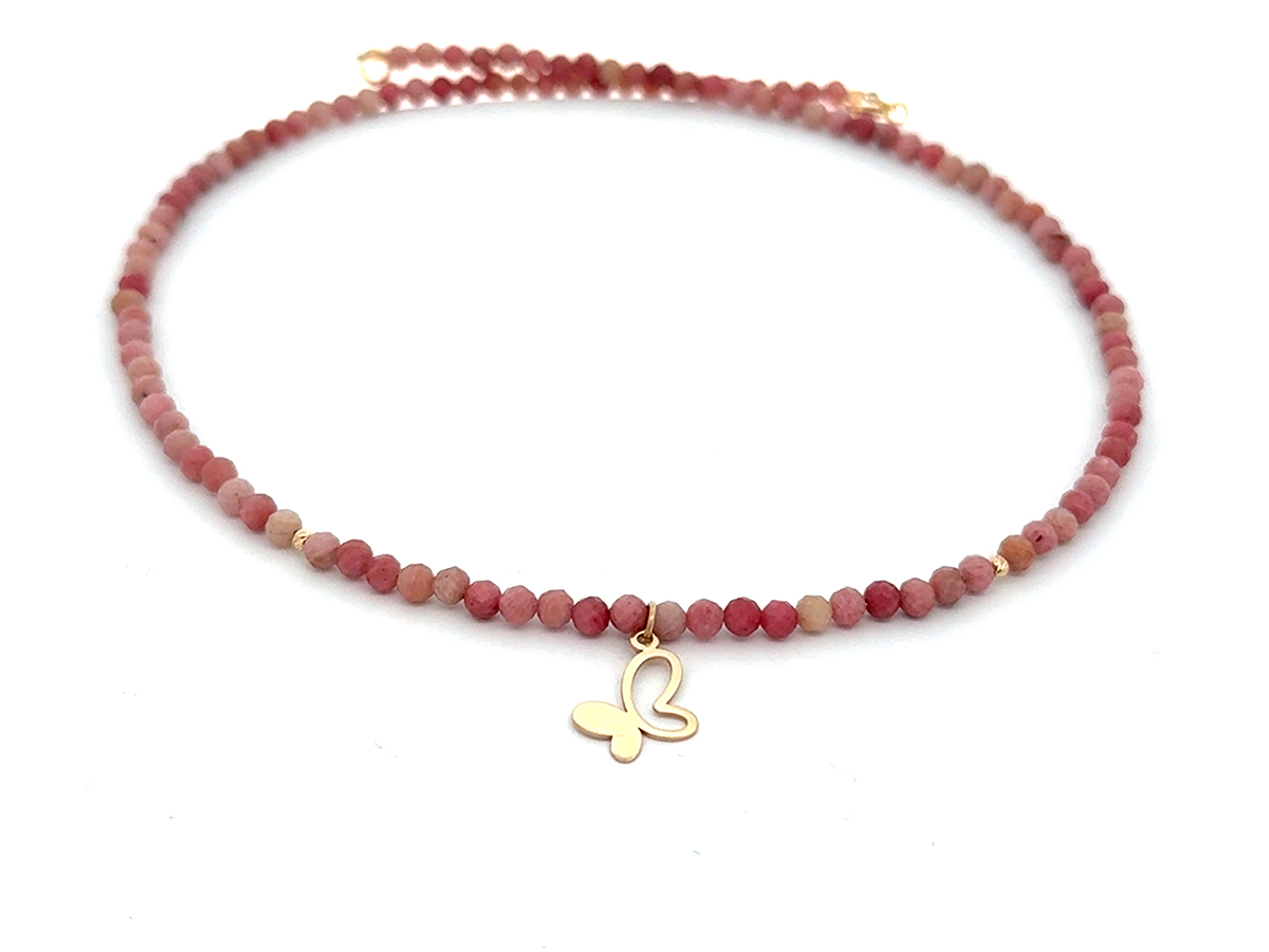 Colier cu fluture din aur 14 k si rodonit
