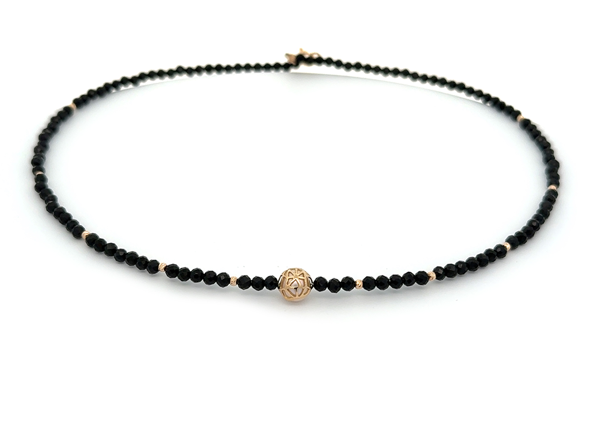 Colier cu perla imbracata in plasa din aur 14 k si spinel