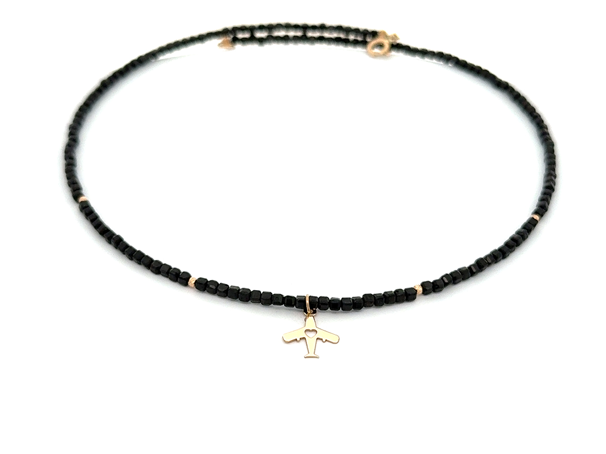 Colier cu pandant avion din aur 14 K si spinel