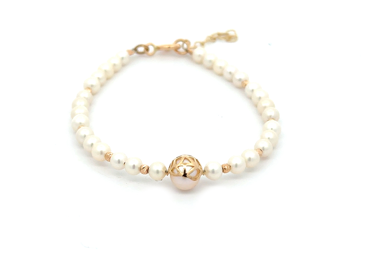 Bratara perle si plasa din aur 14 K