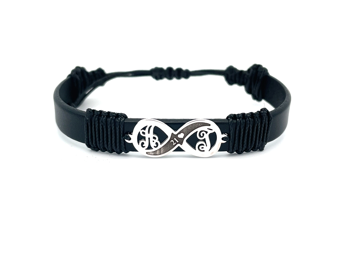Bratara din piele cu infinit personalizat din aur 14 K