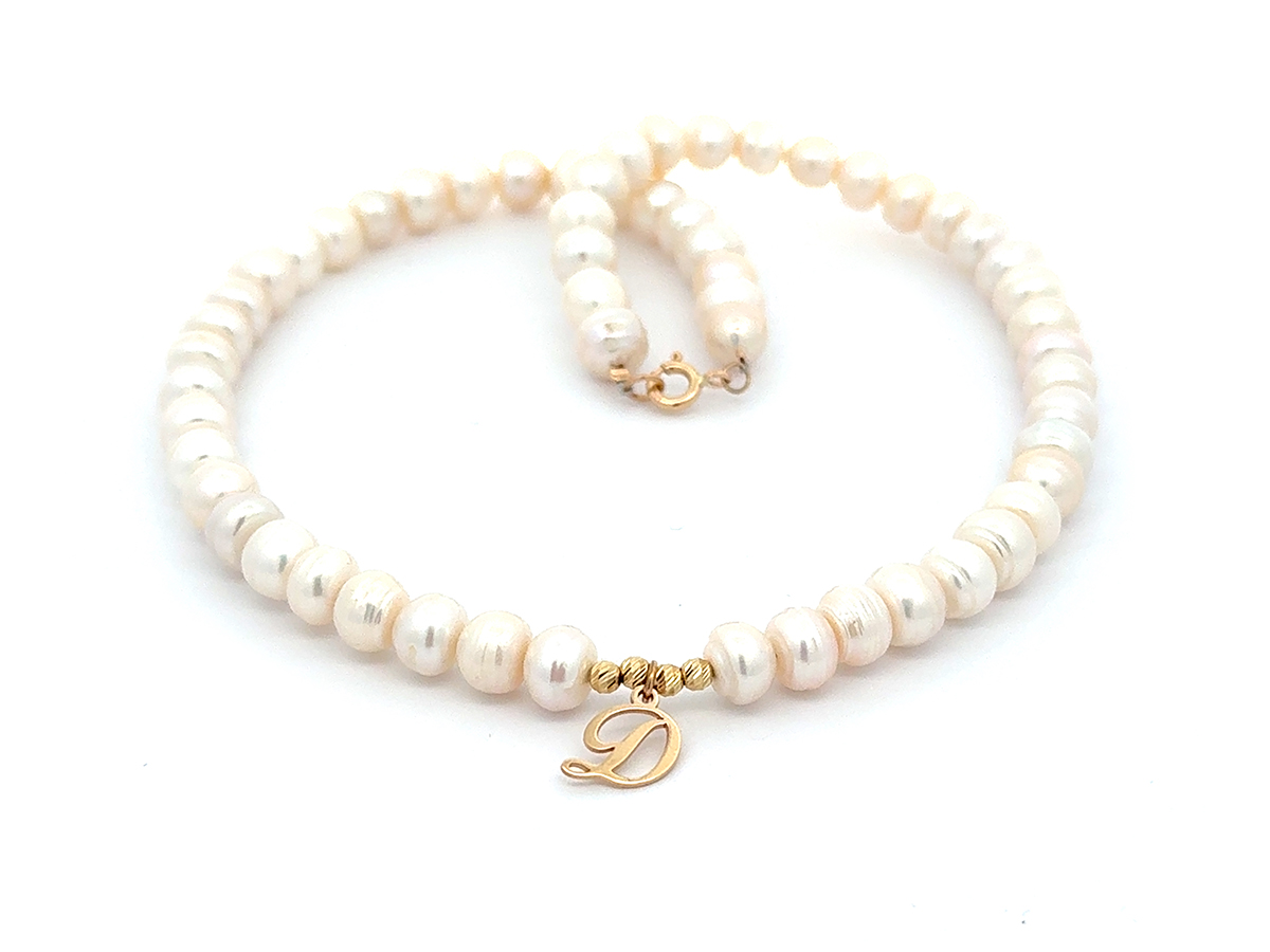 Colier perle si initiala "D" din aur 14 K