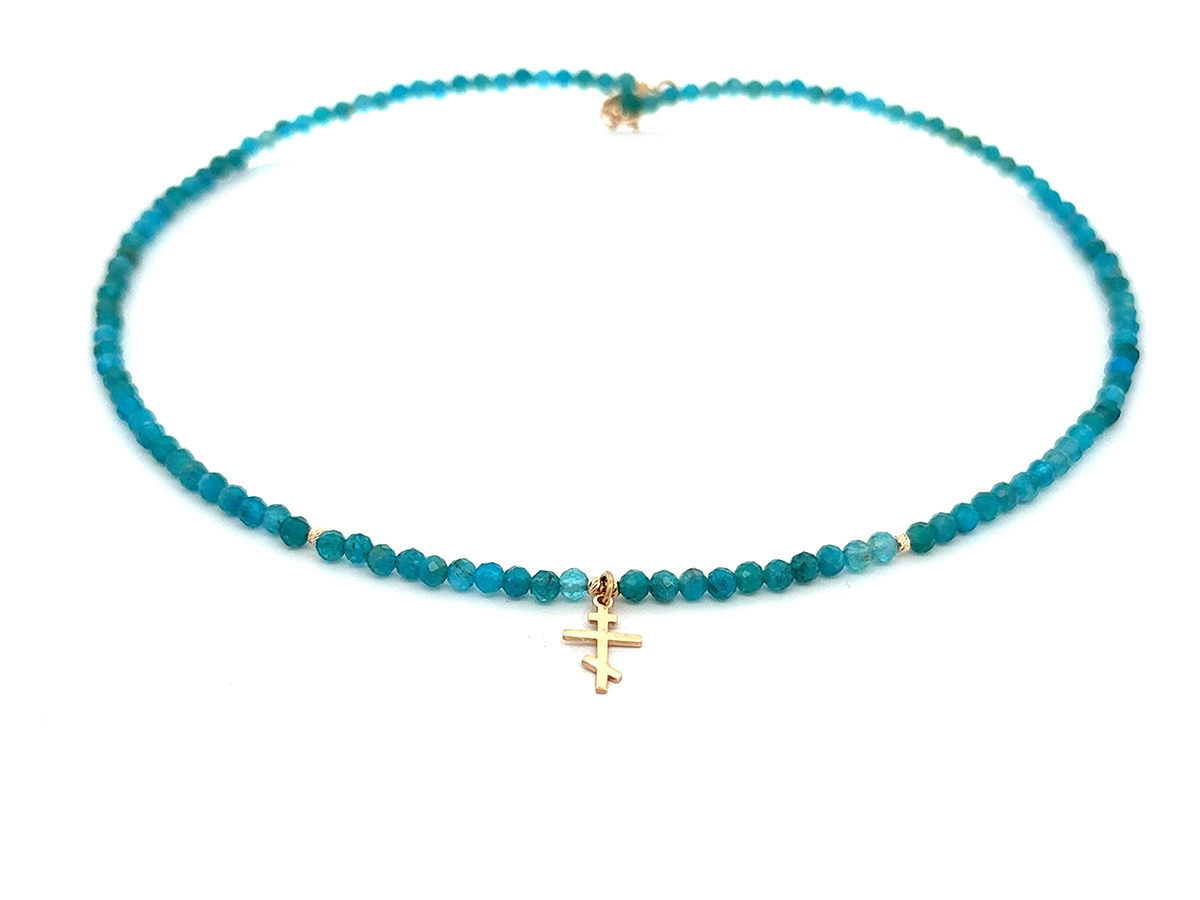 Colier topaz si cruce din aur 14 k