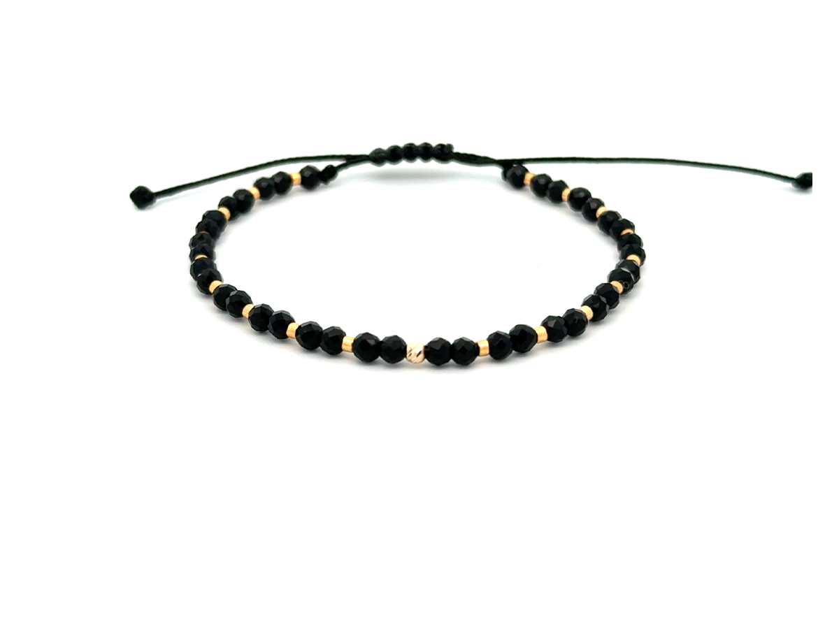 Bratara snur cu 1 sfera din aur 14 k si spinel negru - '' Gold Accents''