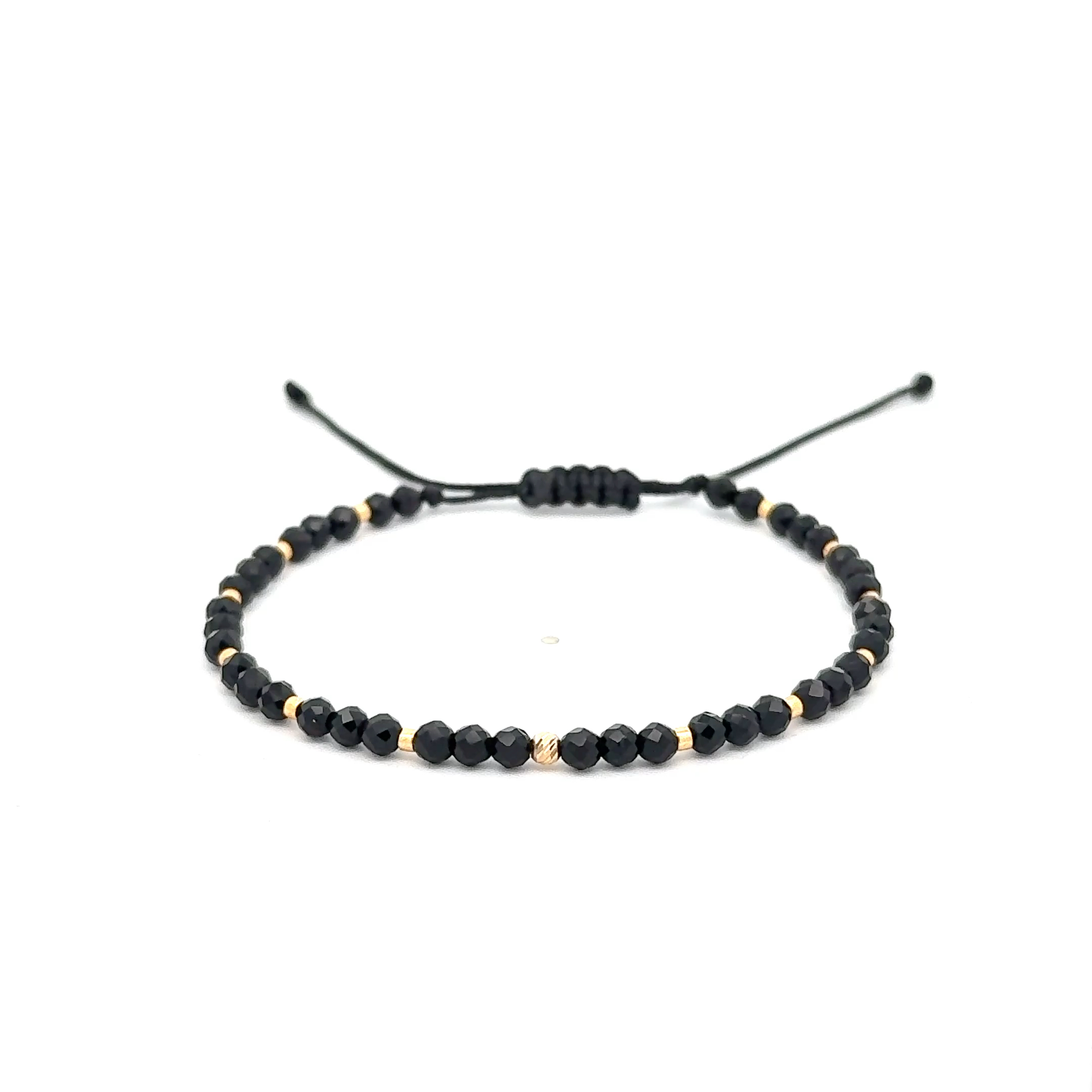 Bratara snur cu 1 sfera din aur 14 k si spinel negru - '' Minimalist Black''