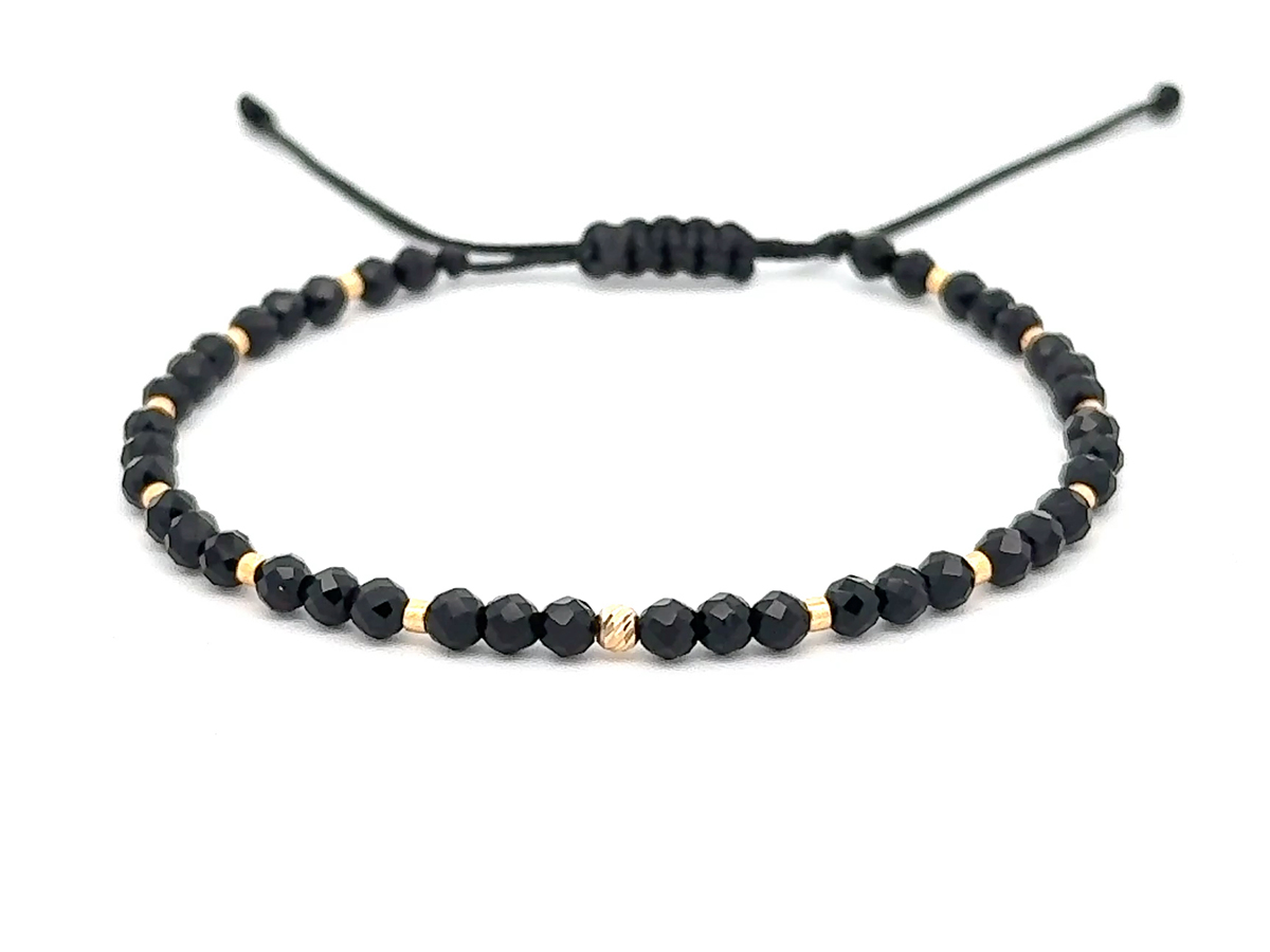 Bratara snur cu 1 sfera din aur 14 k si spinel negru - '' Minimalist Black''