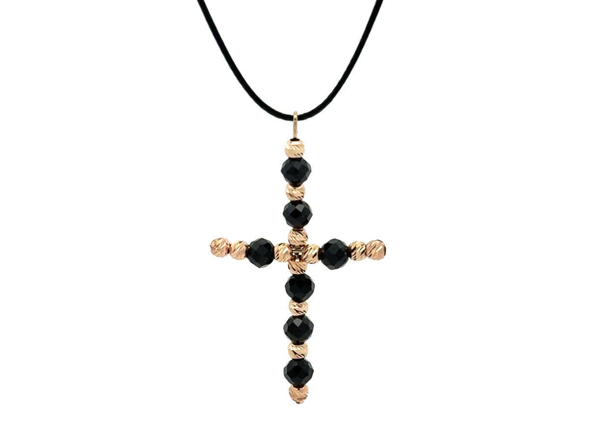 Choker cu cruce cu sfere si spinel aur 14k
